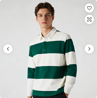 OEM Customized Men's Long Sleeved Rugby Shirt with Striped Knitted Polo Shirt Customized logo Embroidery Trendy and Fashionable