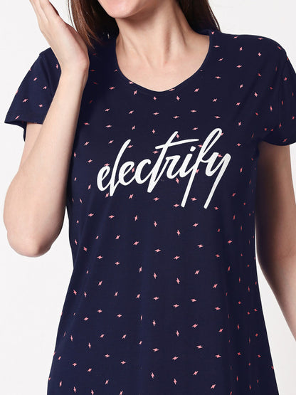 women Navy Blue Pure Cotton Printed Nightdress