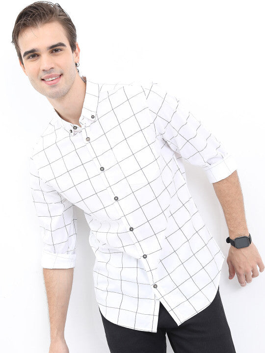 Men Checked Cotton Slim Fit Casual Shirt