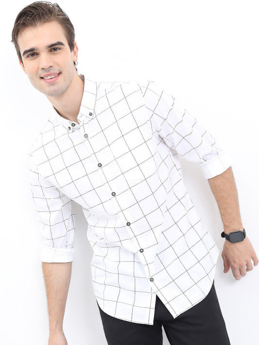 Men Checked Cotton Slim Fit Casual Shirt